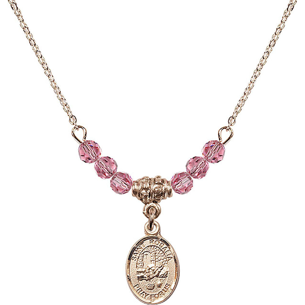 14kt Gold Filled Saint Rosalia Birthstone Necklace with Rose Beads - 9309