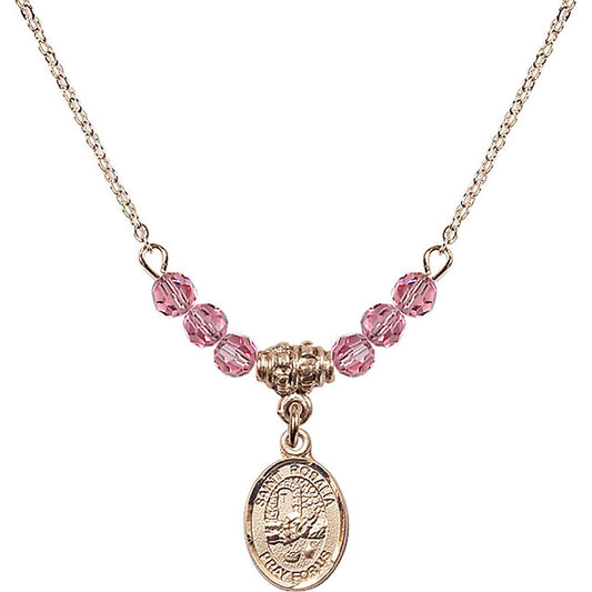 14kt Gold Filled Saint Rosalia Birthstone Necklace with Rose Beads - 9309