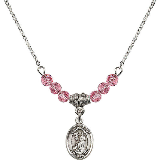 Sterling Silver Saint Roch Birthstone Necklace with Rose Beads - 9310
