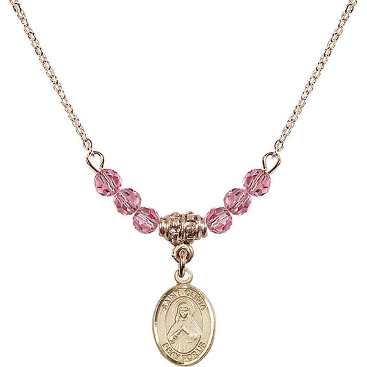 14kt Gold Filled Saint Olivia Birthstone Necklace with Rose Beads - 9312