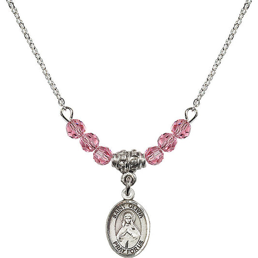 Sterling Silver Saint Olivia Birthstone Necklace with Rose Beads - 9312