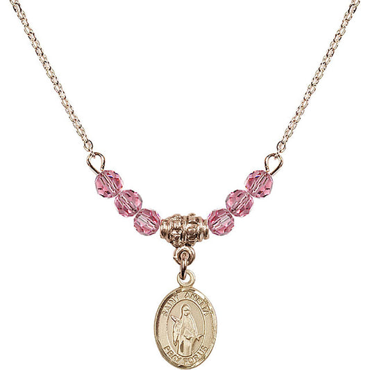 14kt Gold Filled Saint Amelia Birthstone Necklace with Rose Beads - 9313
