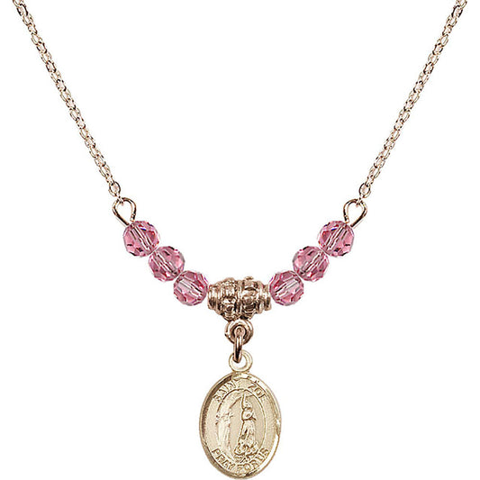 14kt Gold Filled Saint Zoe of Rome Birthstone Necklace with Rose Beads - 9314