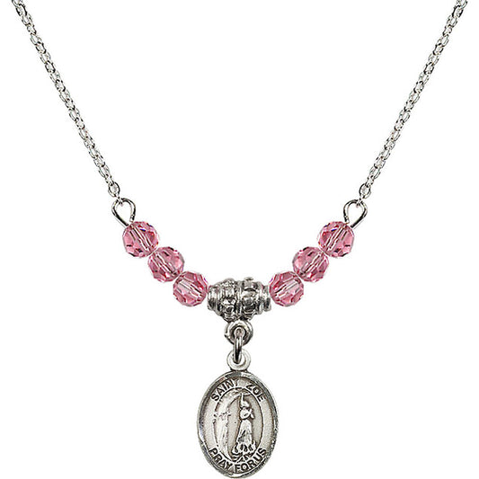 Sterling Silver Saint Zoe of Rome Birthstone Necklace with Rose Beads - 9314