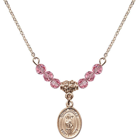 14kt Gold Filled Saint Ronan Birthstone Necklace with Rose Beads - 9315