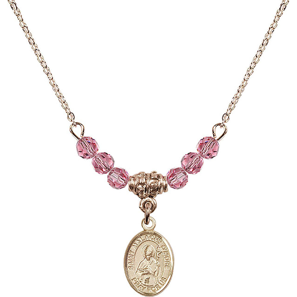 14kt Gold Filled Saint Malachy O'More Birthstone Necklace with Rose Beads - 9316