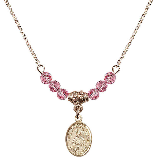 14kt Gold Filled Saint Malachy O'More Birthstone Necklace with Rose Beads - 9316