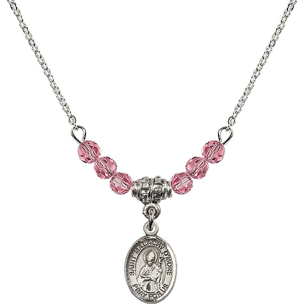 Sterling Silver Saint Malachy O'More Birthstone Necklace with Rose Beads - 9316