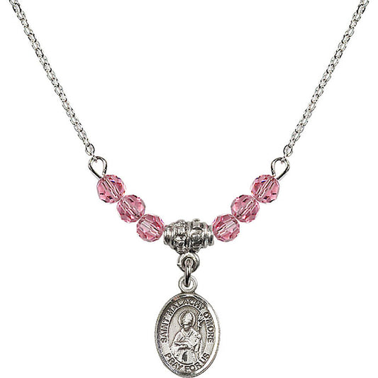 Sterling Silver Saint Malachy O'More Birthstone Necklace with Rose Beads - 9316