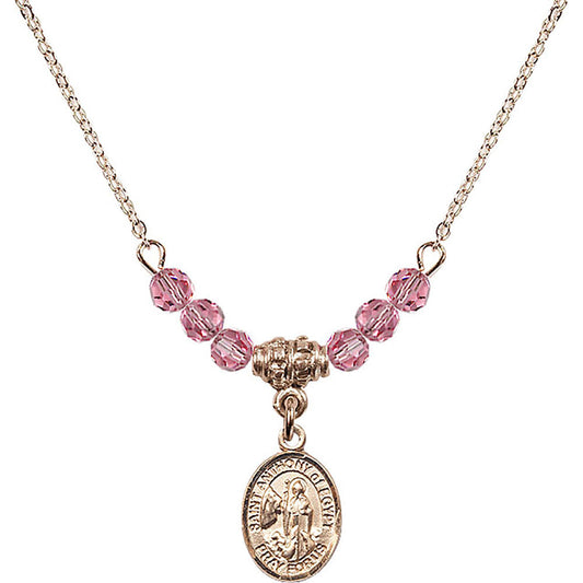 14kt Gold Filled Saint Anthony of Egypt Birthstone Necklace with Rose Beads - 9317