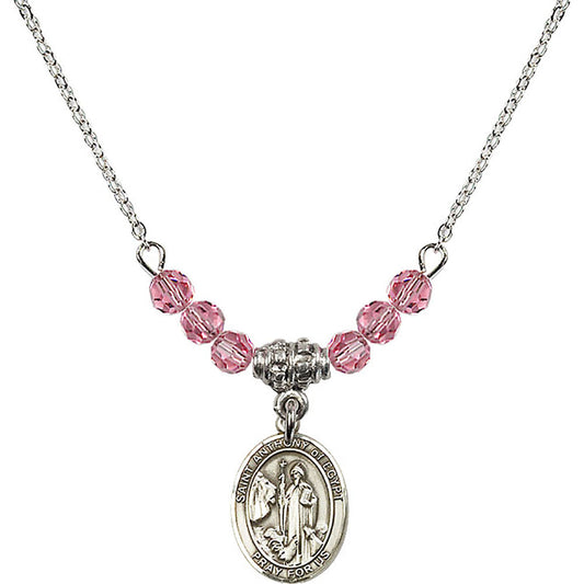 Sterling Silver Saint Anthony of Egypt Birthstone Necklace with Rose Beads - 9317