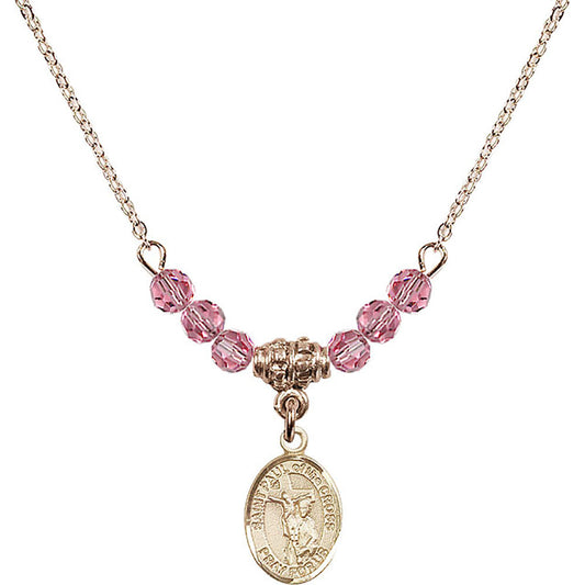 14kt Gold Filled Saint Paul of the Cross Birthstone Necklace with Rose Beads - 9318