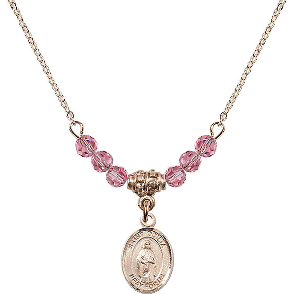 14kt Gold Filled Saint Odilia Birthstone Necklace with Rose Beads - 9319