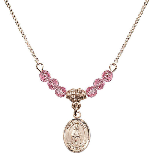 14kt Gold Filled Saint Odilia Birthstone Necklace with Rose Beads - 9319