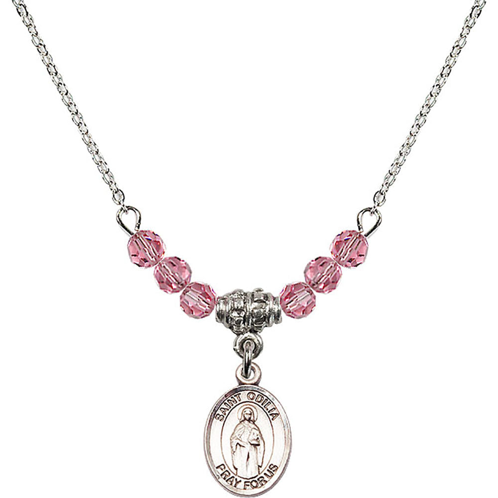 Sterling Silver Saint Odilia Birthstone Necklace with Rose Beads - 9319