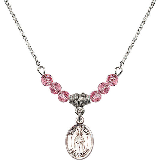 Sterling Silver Saint Odilia Birthstone Necklace with Rose Beads - 9319
