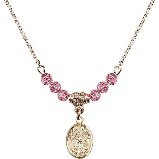 14kt Gold Filled Saint Christina the Astonishing Birthstone Necklace with Rose Beads - 9320