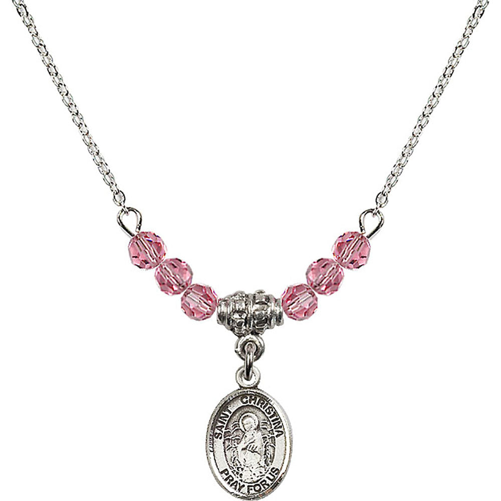 Sterling Silver Saint Christina the Astonishing Birthstone Necklace with Rose Beads - 9320