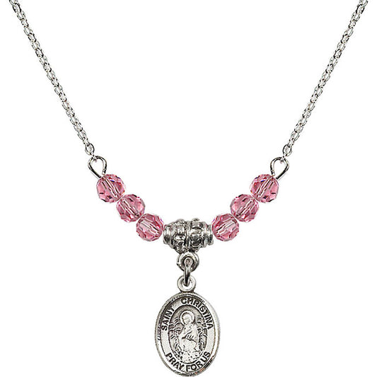 Sterling Silver Saint Christina the Astonishing Birthstone Necklace with Rose Beads - 9320