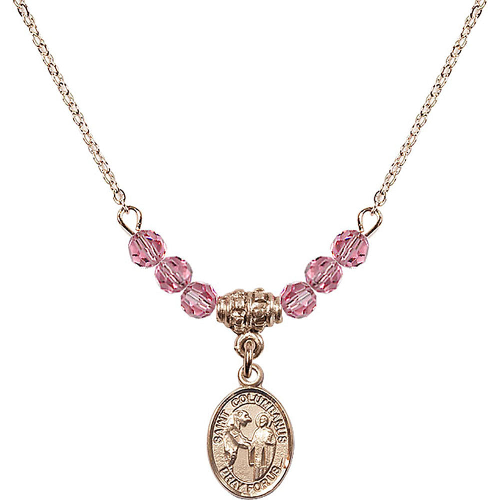14kt Gold Filled Saint Columbanus Birthstone Necklace with Rose Beads - 9321