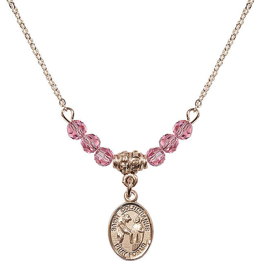 14kt Gold Filled Saint Columbanus Birthstone Necklace with Rose Beads - 9321
