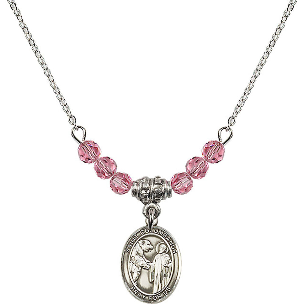 Sterling Silver Saint Columbanus Birthstone Necklace with Rose Beads - 9321