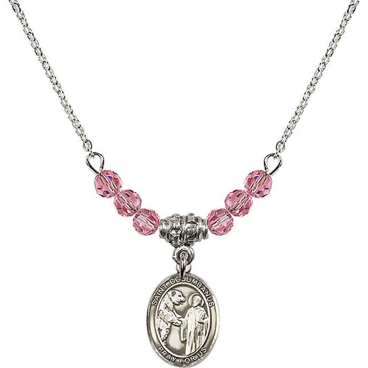 Sterling Silver Saint Columbanus Birthstone Necklace with Rose Beads - 9321