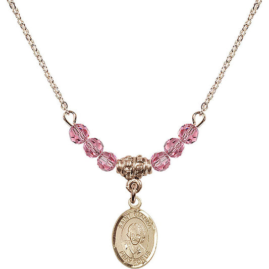 14kt Gold Filled Saint Gianna Beretta Molla Birthstone Necklace with Rose Beads - 9322