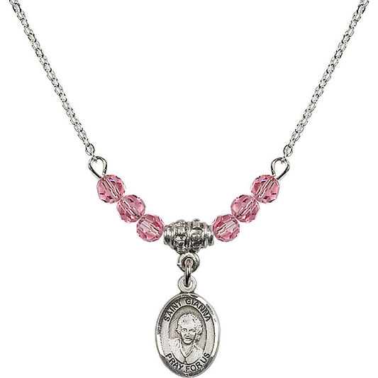 Sterling Silver Saint Gianna Beretta Molla Birthstone Necklace with Rose Beads - 9322