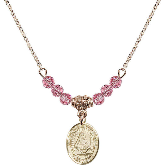 14kt Gold Filled Saint Edburga of Winchester Birthstone Necklace with Rose Beads - 9324
