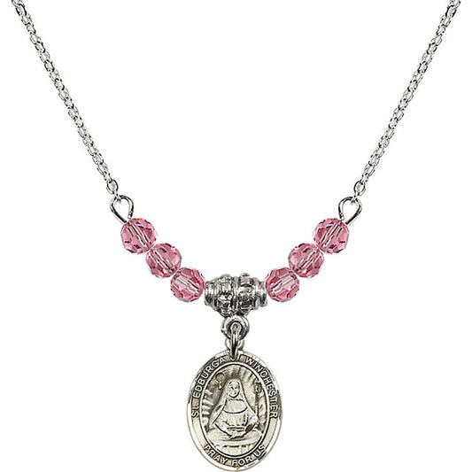 Sterling Silver Saint Edburga of Winchester Birthstone Necklace with Rose Beads - 9324