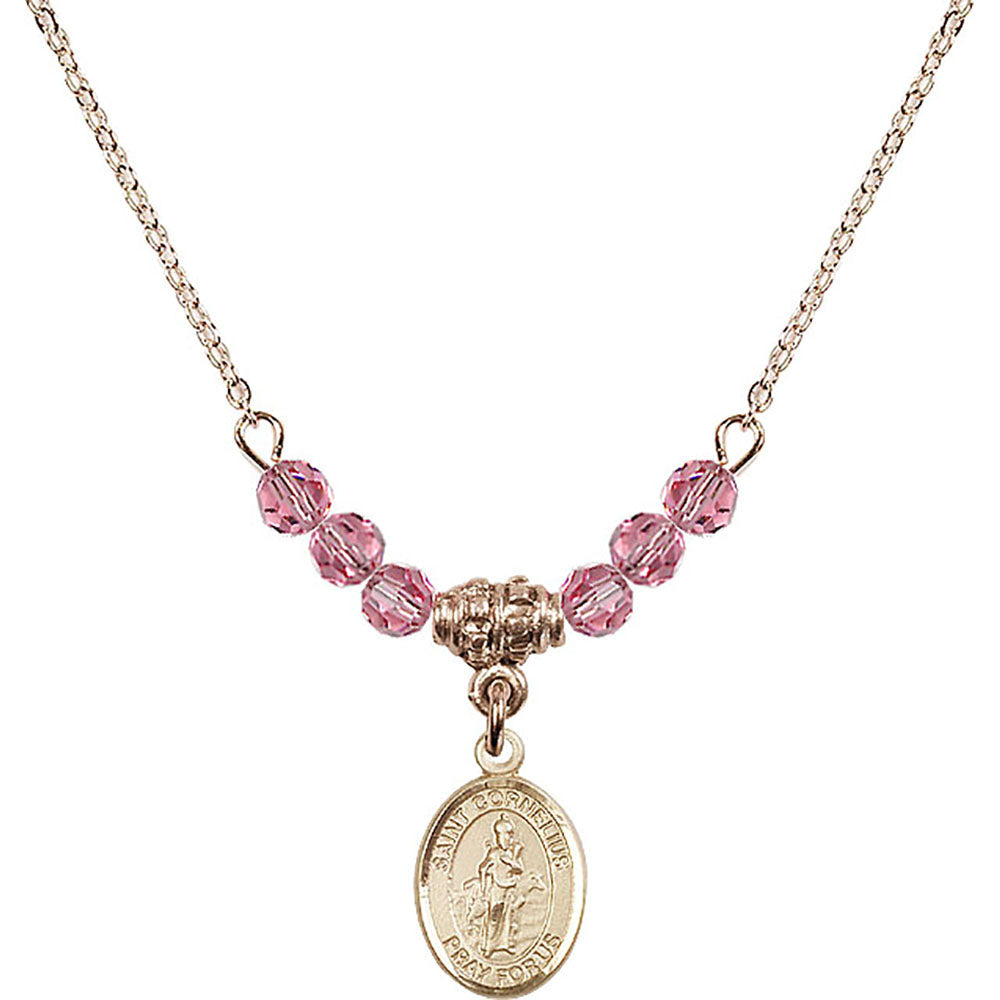 14kt Gold Filled Saint Cornelius Birthstone Necklace with Rose Beads - 9325
