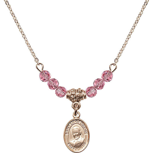 14kt Gold Filled Saint Luigi Orione Birthstone Necklace with Rose Beads - 9326