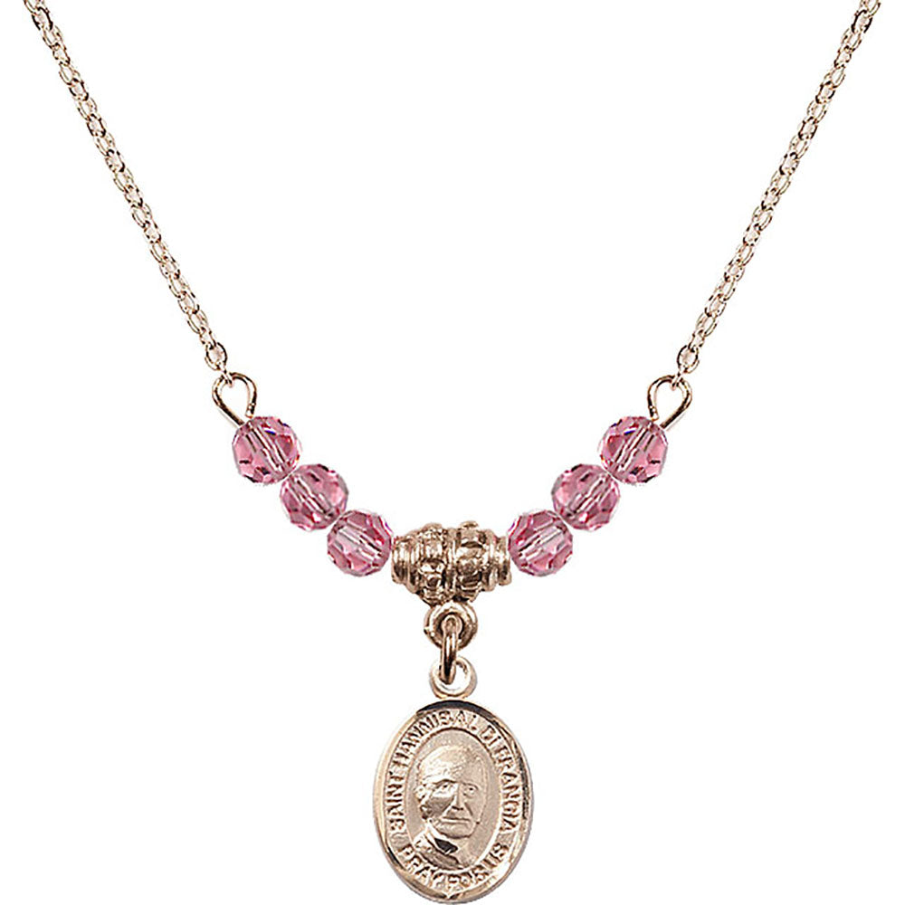 14kt Gold Filled Saint Hannibal Birthstone Necklace with Rose Beads - 9327