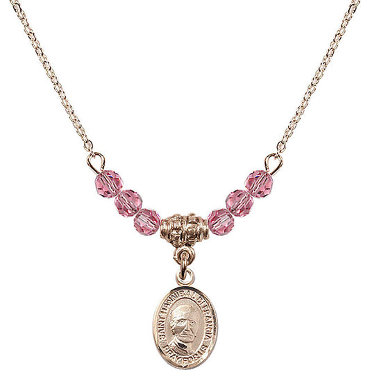 14kt Gold Filled Saint Hannibal Birthstone Necklace with Rose Beads - 9327