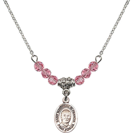 Sterling Silver Saint Hannibal Birthstone Necklace with Rose Beads - 9327