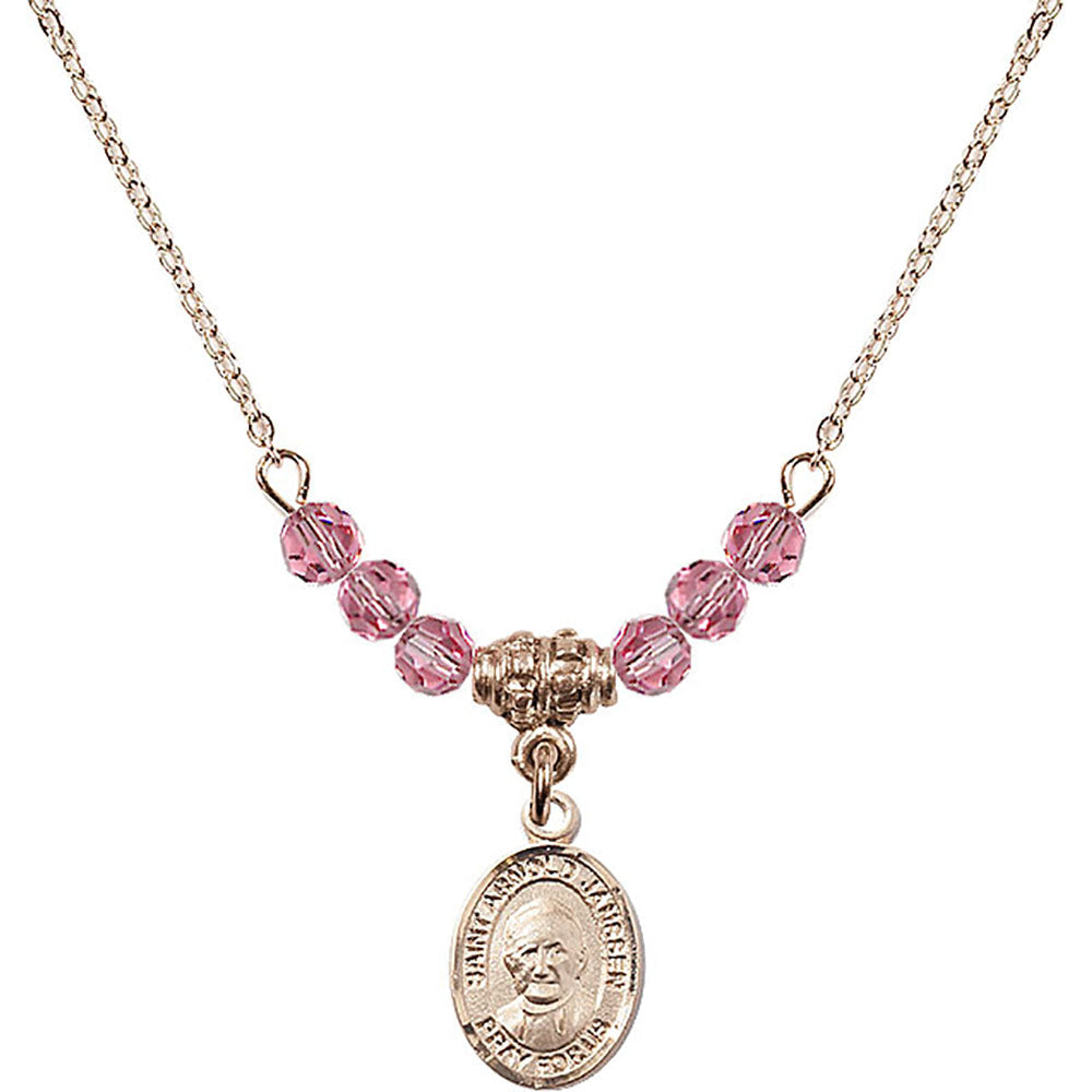 14kt Gold Filled Saint Arnold Janssen Birthstone Necklace with Rose Beads - 9328