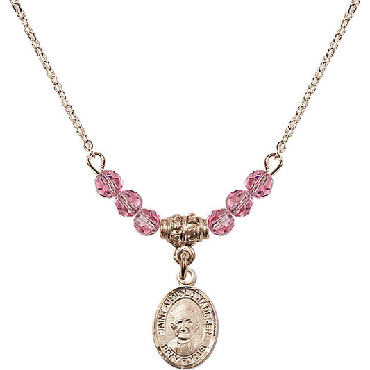 14kt Gold Filled Saint Arnold Janssen Birthstone Necklace with Rose Beads - 9328