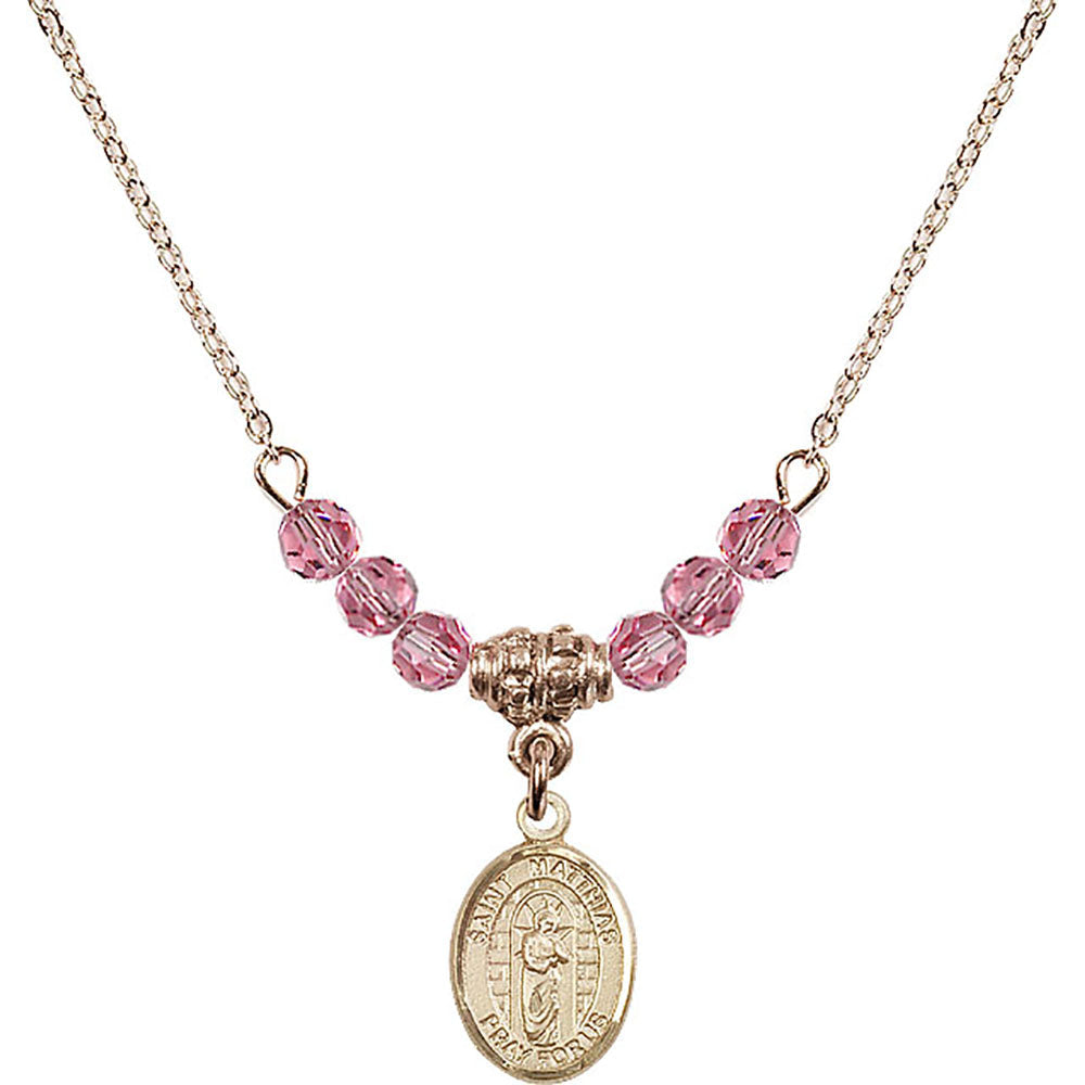14kt Gold Filled Saint Matthias the Apostle Birthstone Necklace with Rose Beads - 9331