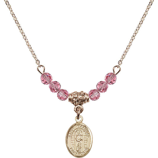 14kt Gold Filled Saint Matthias the Apostle Birthstone Necklace with Rose Beads - 9331