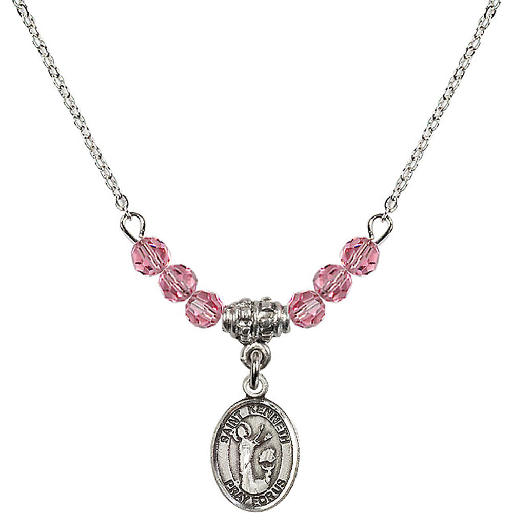 Sterling Silver Saint Kenneth Birthstone Necklace with Rose Beads - 9332