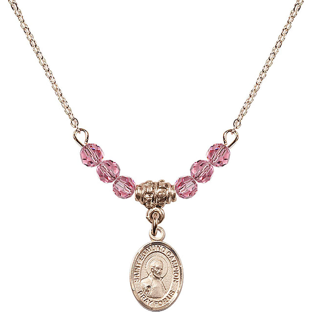14kt Gold Filled Saint Edmund Campion Birthstone Necklace with Rose Beads - 9333