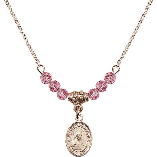 14kt Gold Filled Saint Edmund Campion Birthstone Necklace with Rose Beads - 9333