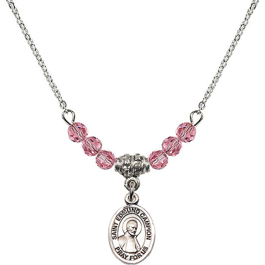 Sterling Silver Saint Edmund Campion Birthstone Necklace with Rose Beads - 9333