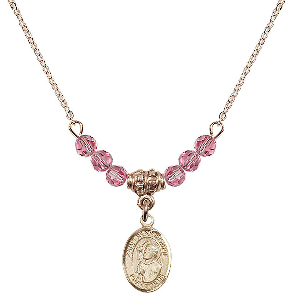 14kt Gold Filled Saint Rene Goupil Birthstone Necklace with Rose Beads - 9334