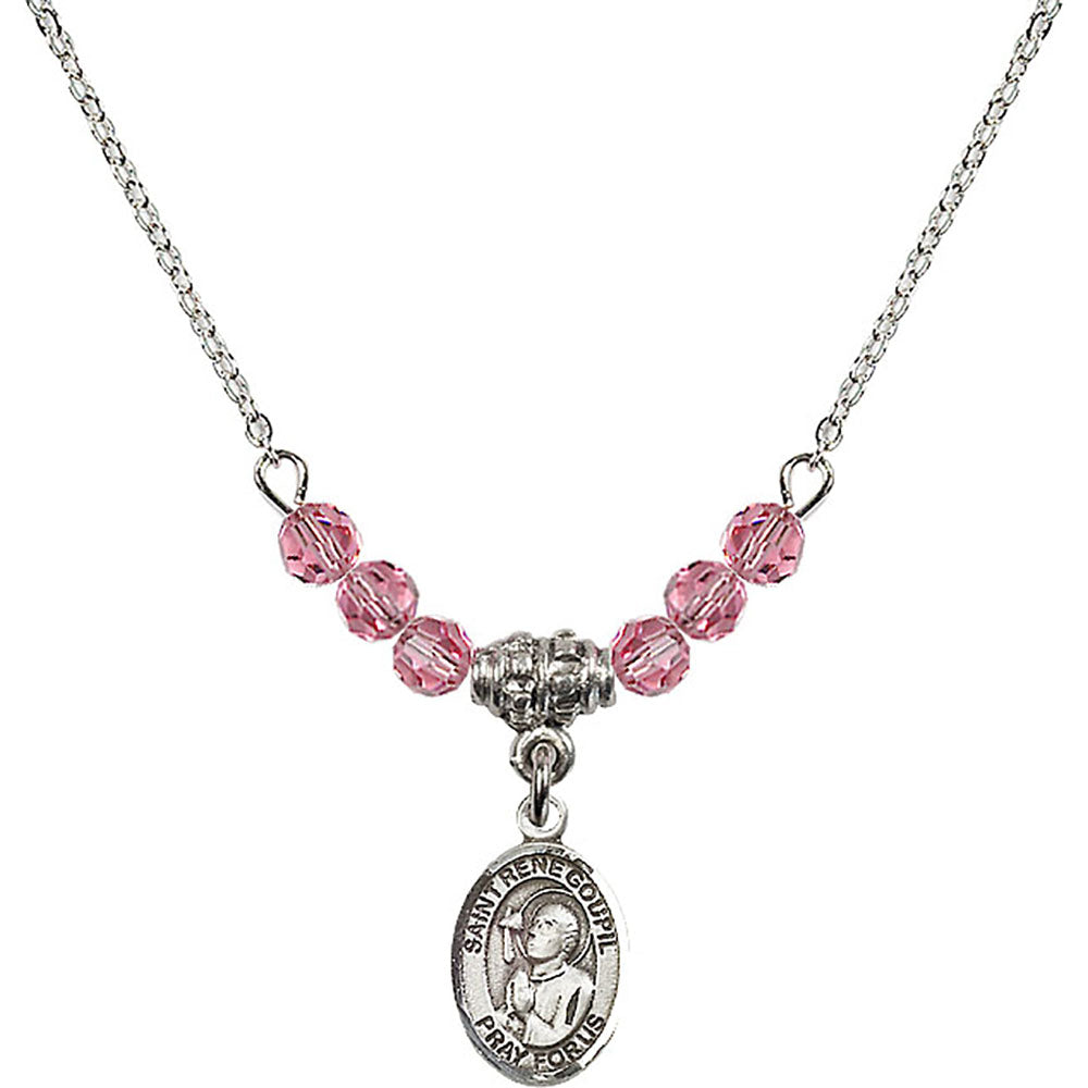 Sterling Silver Saint Rene Goupil Birthstone Necklace with Rose Beads - 9334