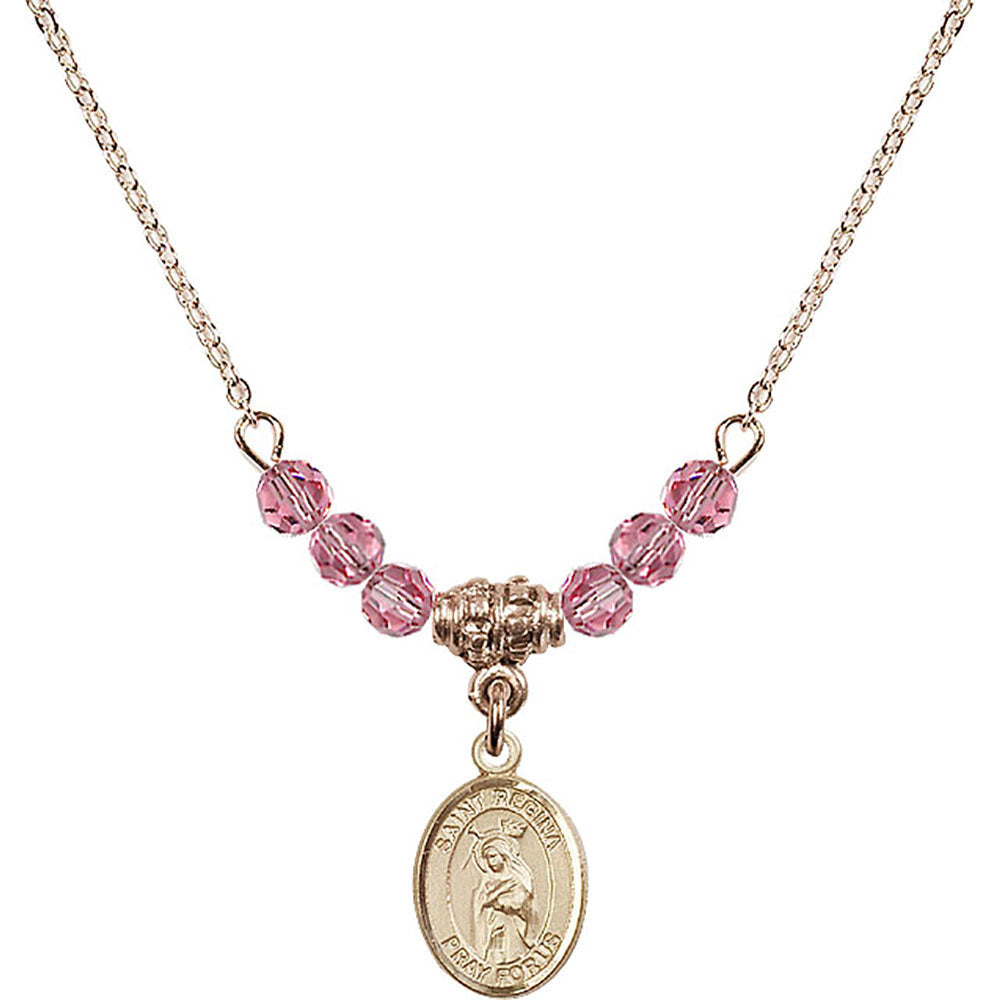 14kt Gold Filled Saint Regina Birthstone Necklace with Rose Beads - 9335