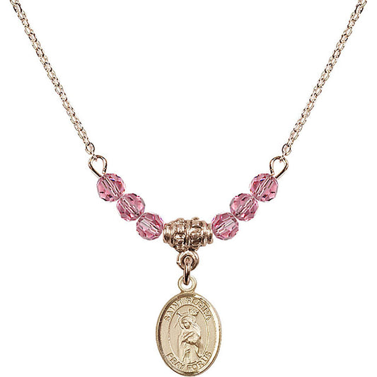 14kt Gold Filled Saint Regina Birthstone Necklace with Rose Beads - 9335