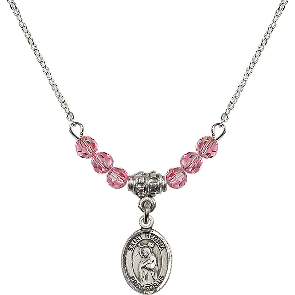 Sterling Silver Saint Regina Birthstone Necklace with Rose Beads - 9335