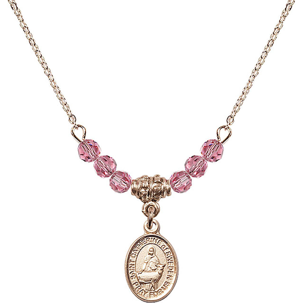 14kt Gold Filled Saint Catherine of Sweden Birthstone Necklace with Rose Beads - 9336